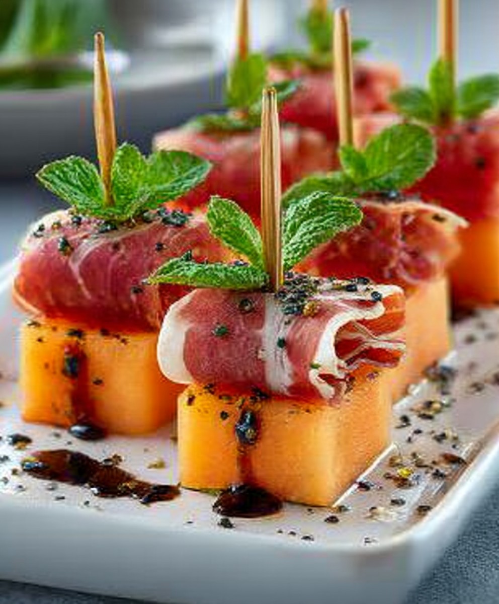 Bresaola-Wrapped Melon Skewers with Balsamic and Mint image 2