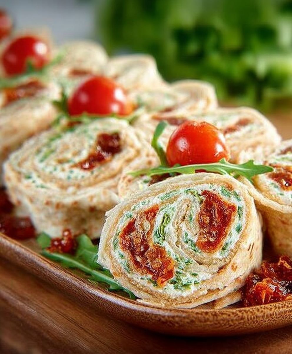 Vegetarische Wrap-Röllchen mit Rucola und Tomaten | Rezept image 2